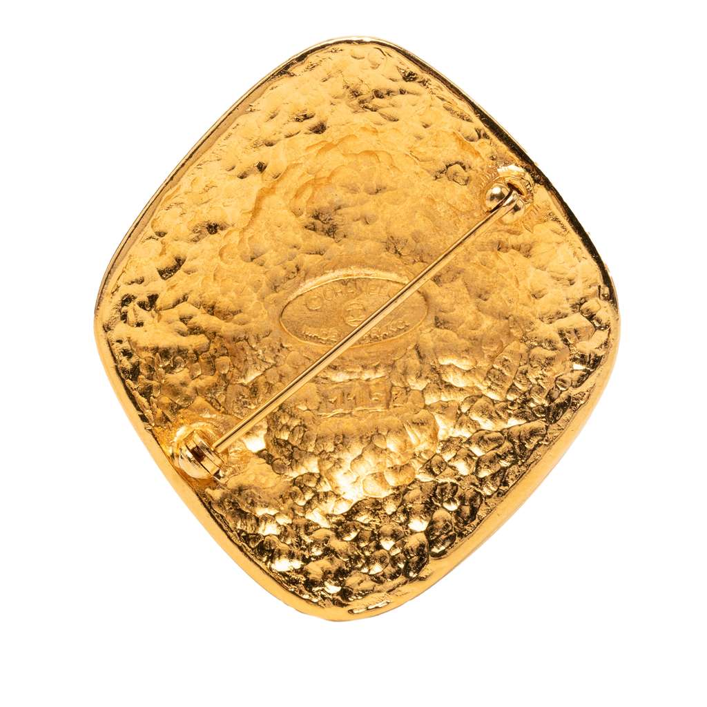 Chanel CC Gold Plated Diamond Brooch Gold Metal Good condition - Back View