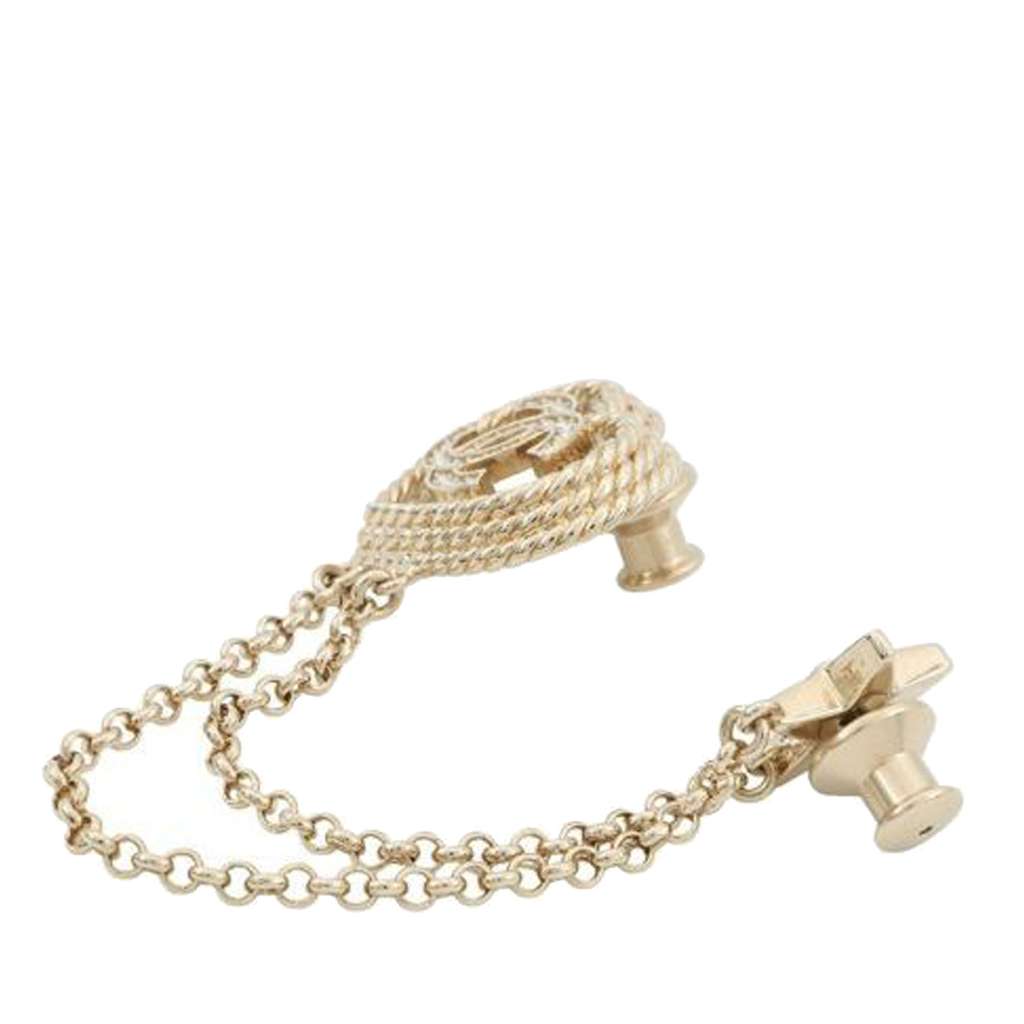 Chanel CC Gold Plated Rhinestone Faux Pearl Heart Star Double Brooch Gold Metal Good condition - Inside View