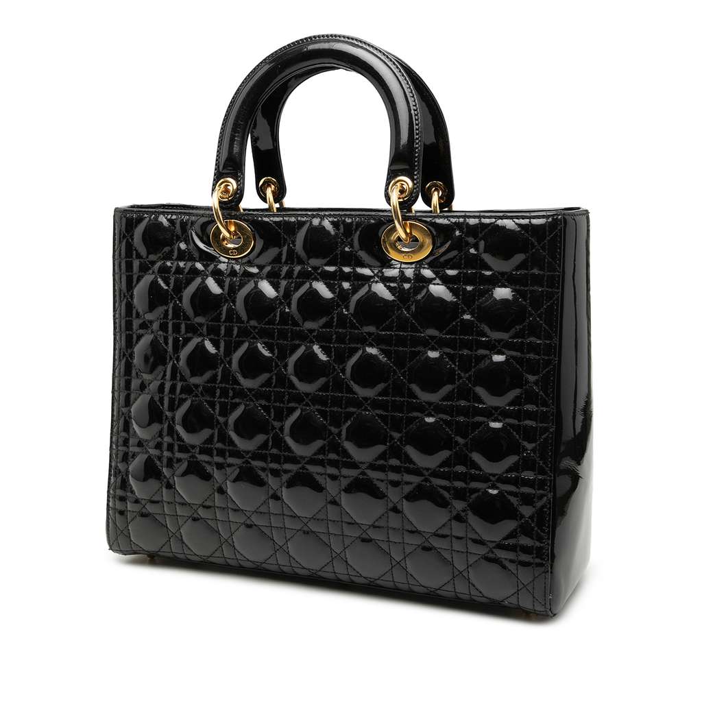 Dior Large Patent Cannage Lady Dior Black Leather Good condition - Back View