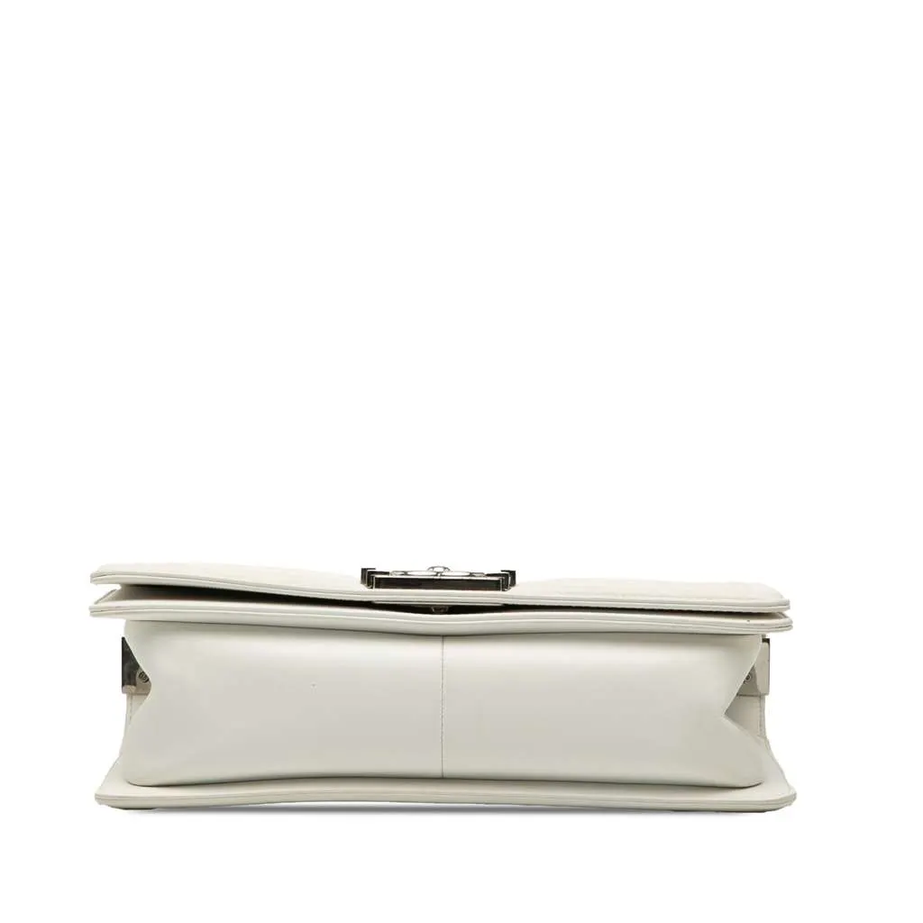 Chanel Old Medium Chevron Lambskin and Iridescent PVC Boy Flap White Leather Very good - Inside View
