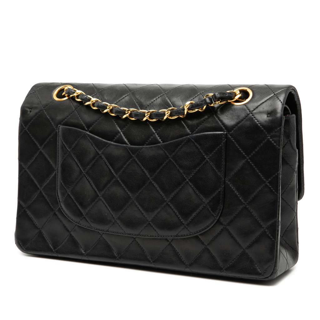 Chanel Medium Classic Lambskin Double Flap Black Leather Good condition - Back View
