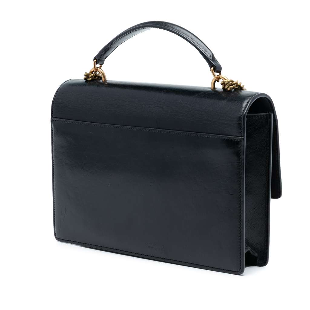 Saint Laurent Large Calfskin and Suede Monogram Sunset Top Handle Bag Black Leather Good condition - Back View