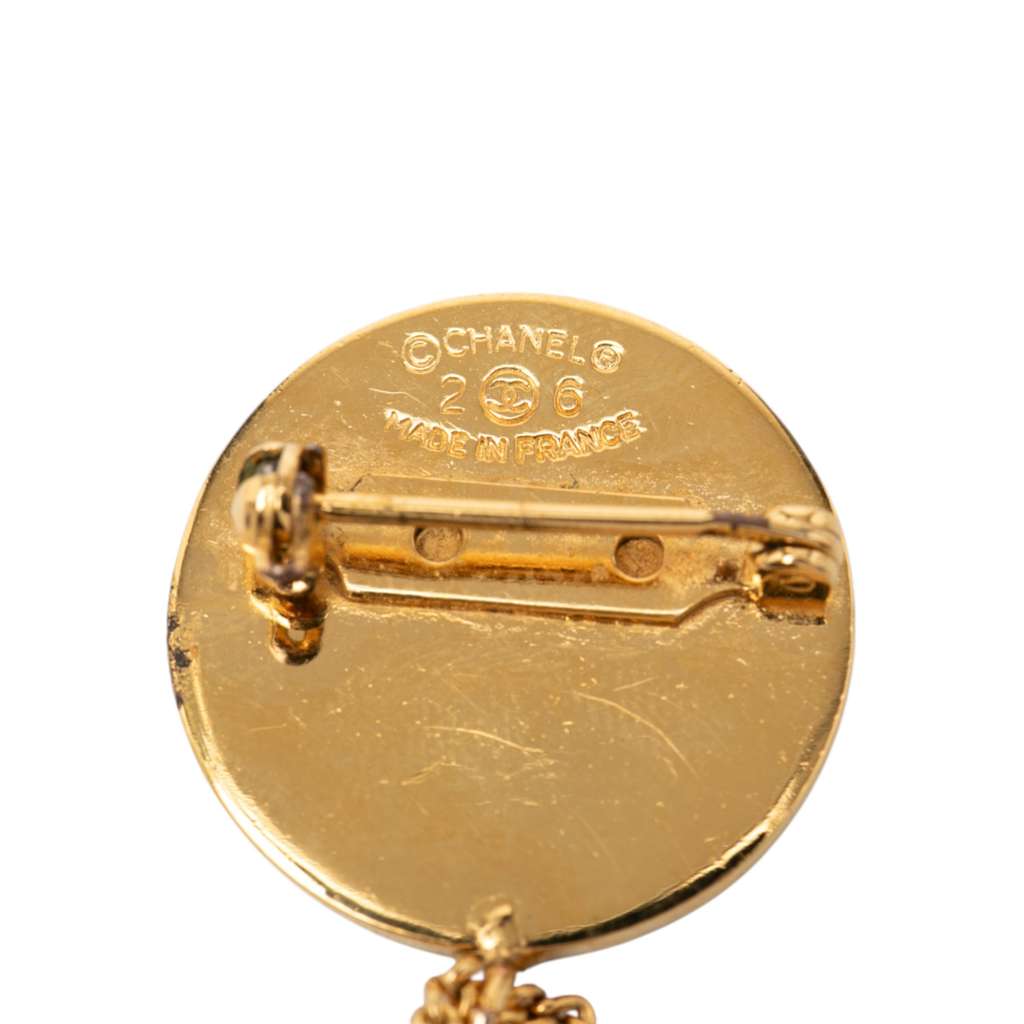 Chanel CC Gold Plated Quilted Flap Bag Medallion Brooch Gold Metal Good condition - Inside View