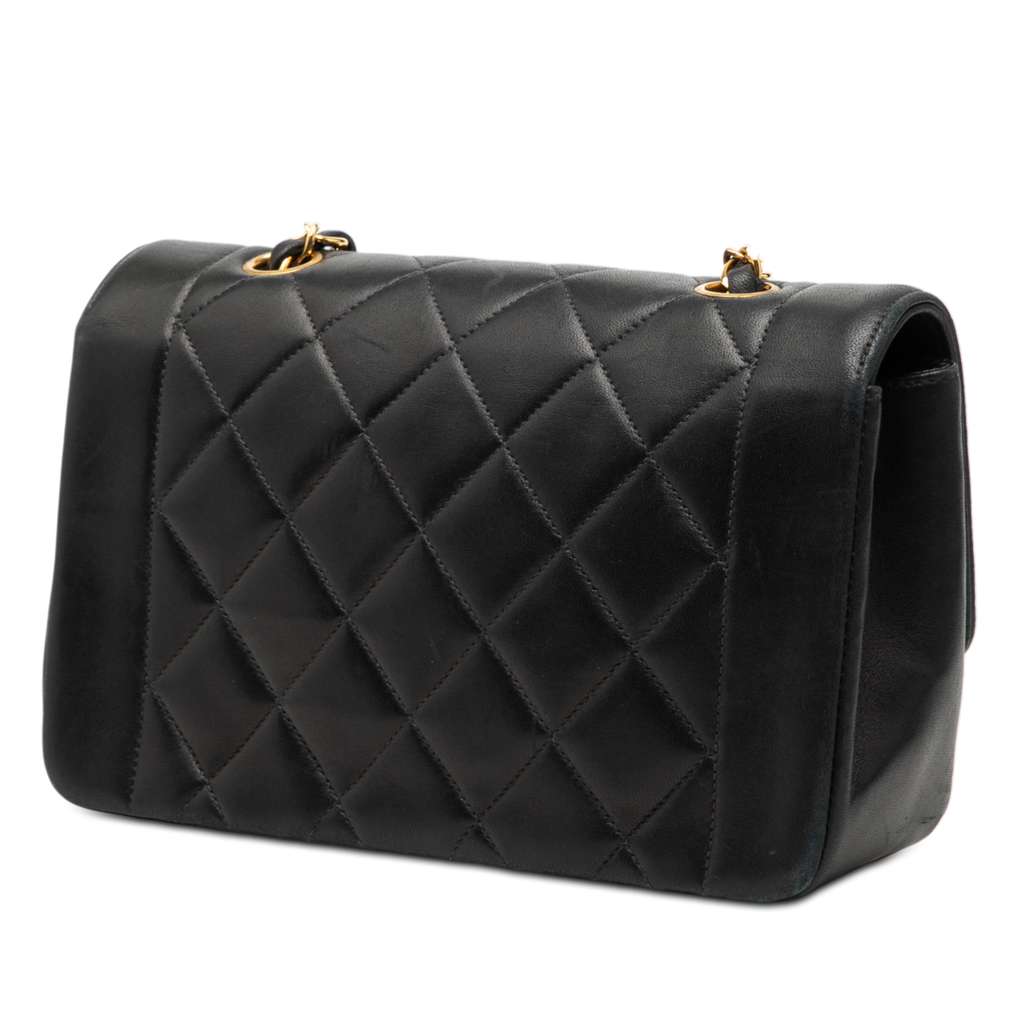 Chanel Small Lambskin Diana Flap Black Leather Good condition - Back View