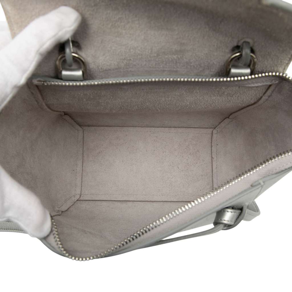 Celine Nano Laminated Calfskin Belt Bag Silver Leather Good condition - Model View