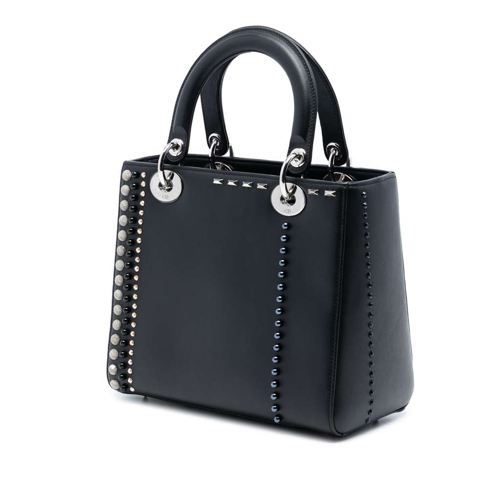 Dior Medium Lambskin Studded Crystal Pearl Lady Dior Black Leather Good condition - Back View