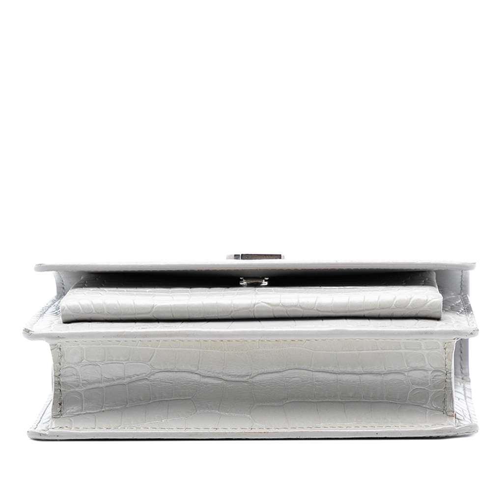 Saint Laurent Mini Croc Embossed Leather Monogram Sunset Wallet on Chain Grey Leather Good condition - Inside View