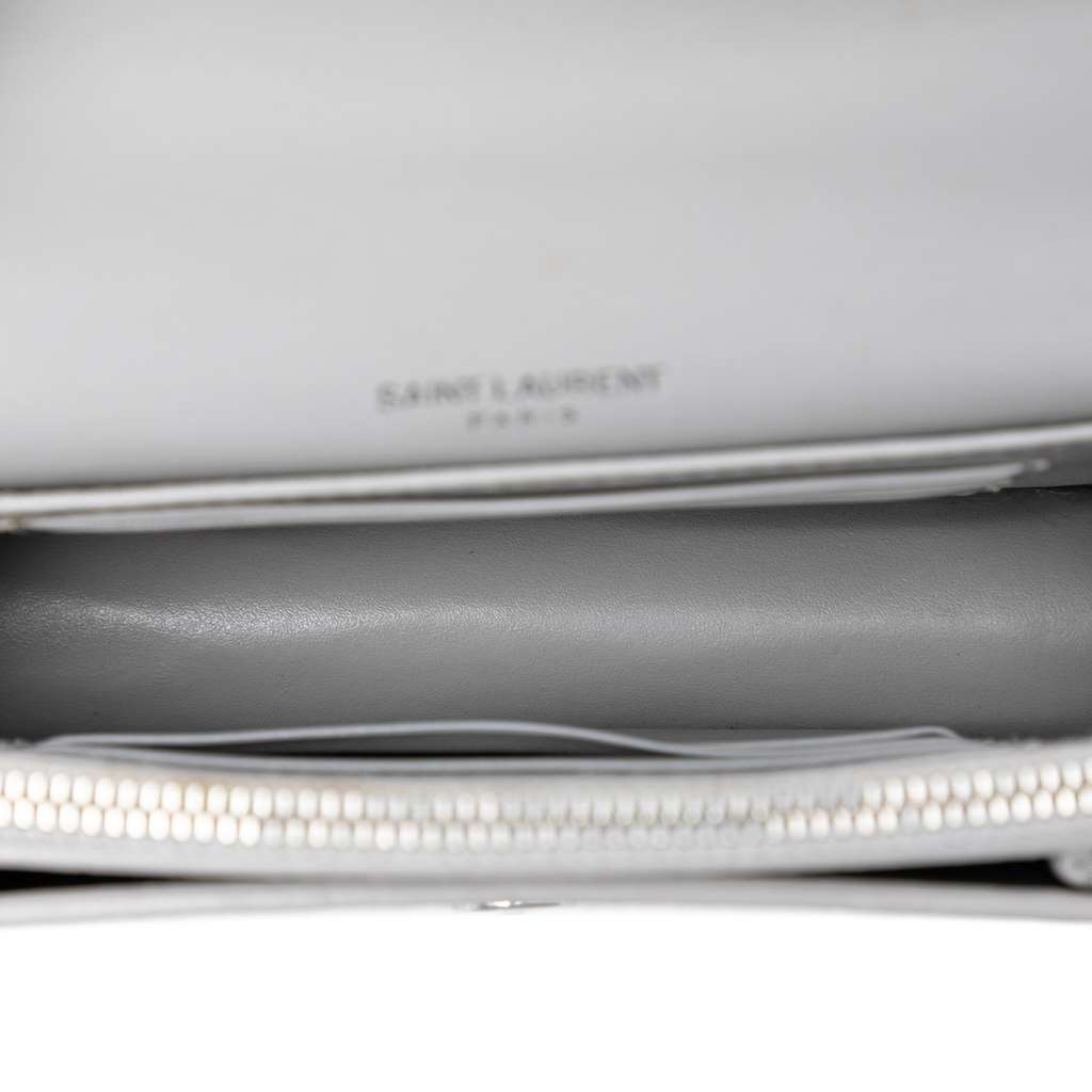 Saint Laurent Mini Croc Embossed Leather Monogram Sunset Wallet on Chain Grey Leather Good condition - Model View