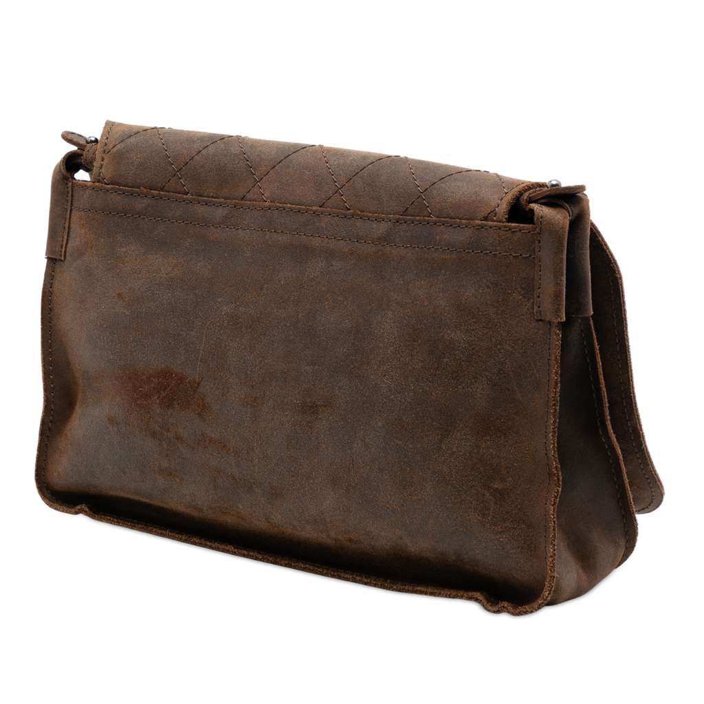 Chanel Paris Edinburgh Large Quilted Nubuck Highlander Messenger Bag Brown Leather Good condition - Back View