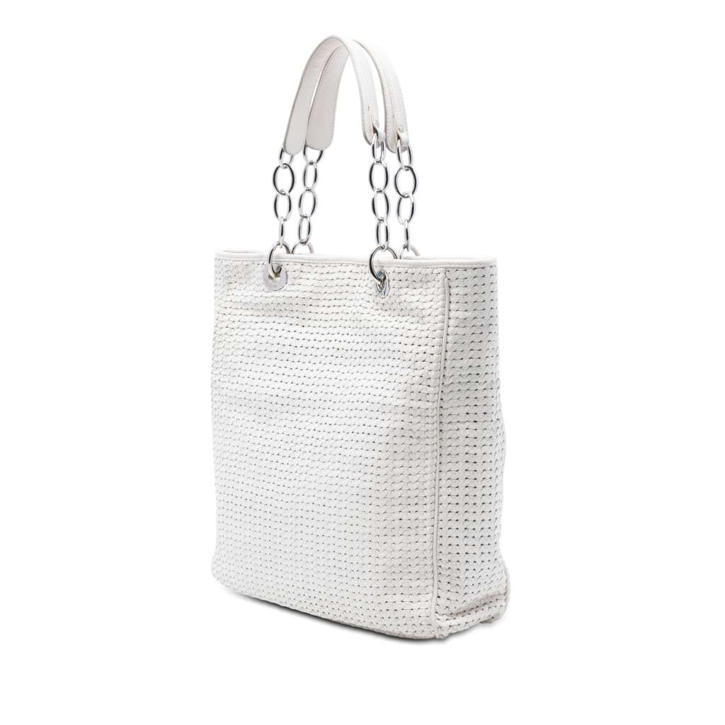Dior Large Woven Lambskin Lady Dior Soft Shopping Tote White Leather Good condition - Back View