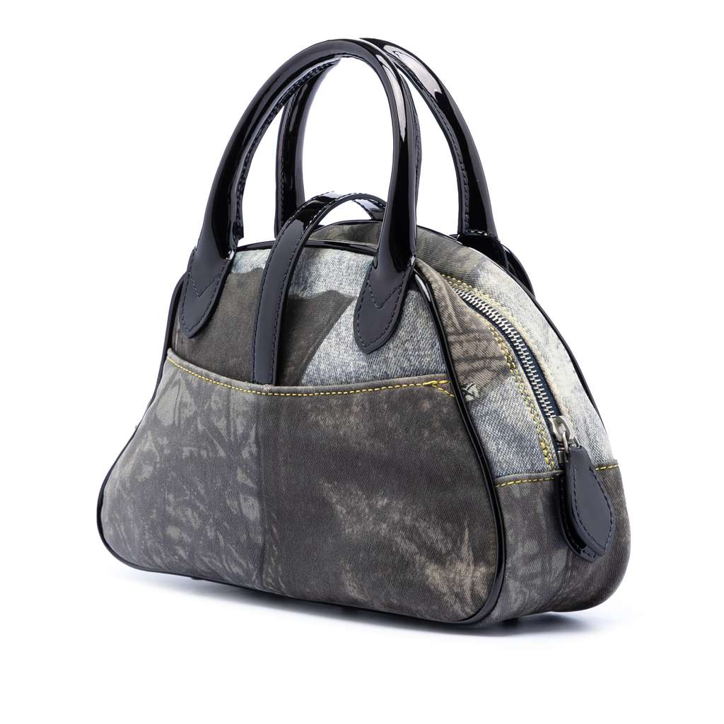 Dior Mini Canvas Denim Print Speedway Double Saddle Bowler Bag Blue Denim Good condition - Back View