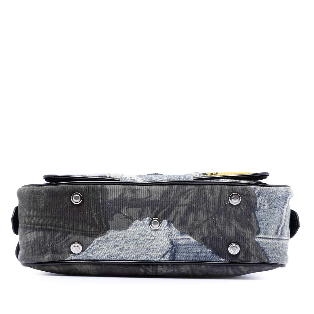 Dior Mini Canvas Denim Print Speedway Double Saddle Bowler Bag Blue Denim Good condition - Inside View