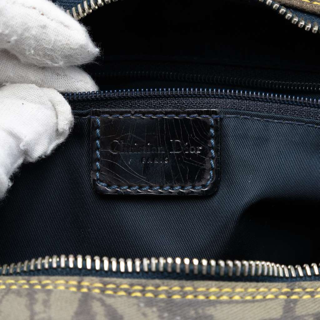 Dior Mini Canvas Denim Print Speedway Double Saddle Bowler Bag Blue Denim Good condition - Box View