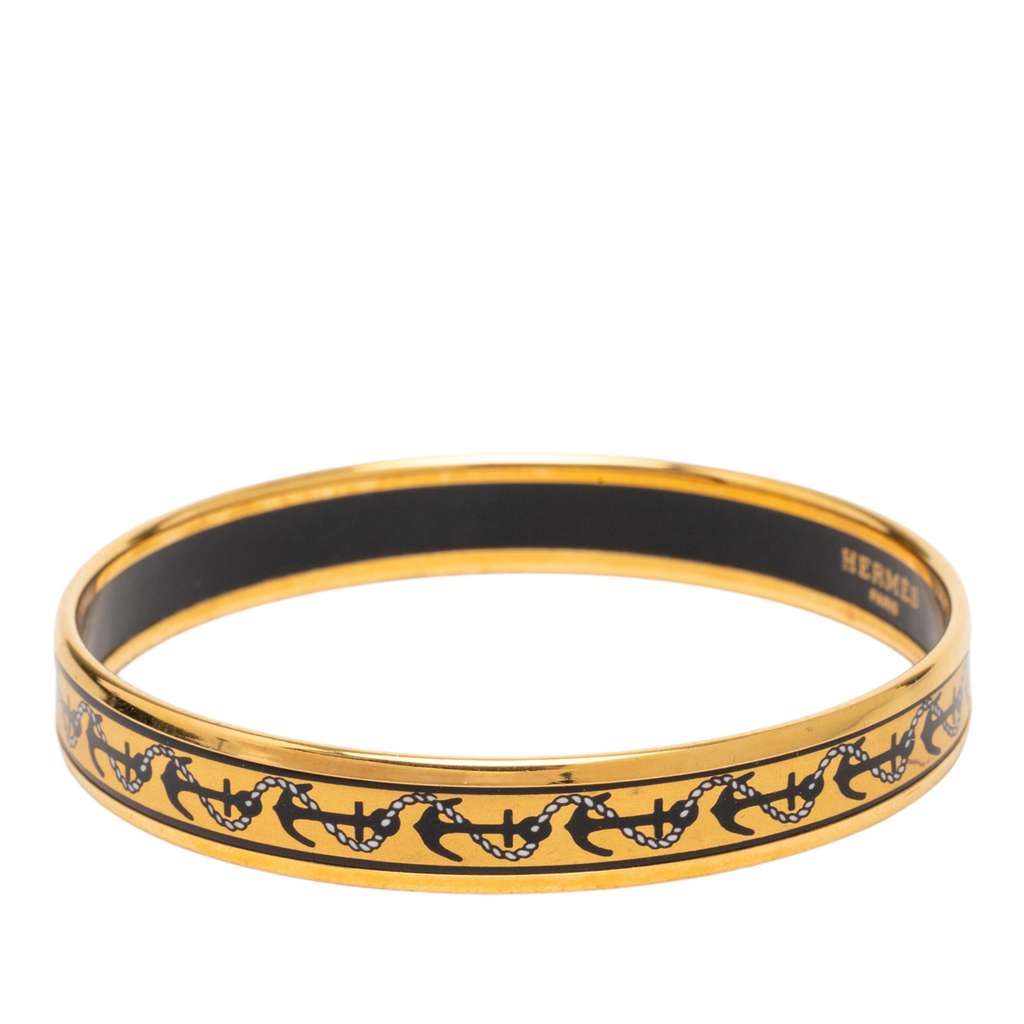 Hermès Narrow Anchor Enamel Bangle 62 Yellow Good condition - Back View
