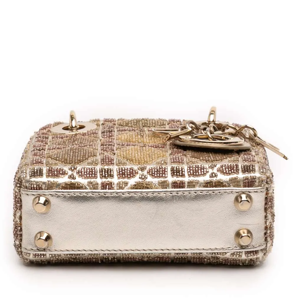 Dior Micro Metallic Calfskin Cannage Beaded Lady Dior Gold Leather Good - Inside View