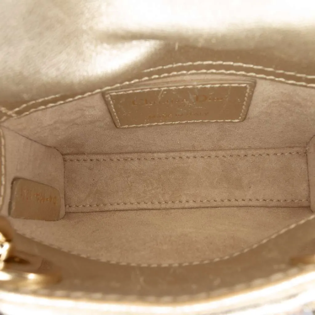 Dior Micro Metallic Calfskin Cannage Beaded Lady Dior Gold Leather Good - Model View