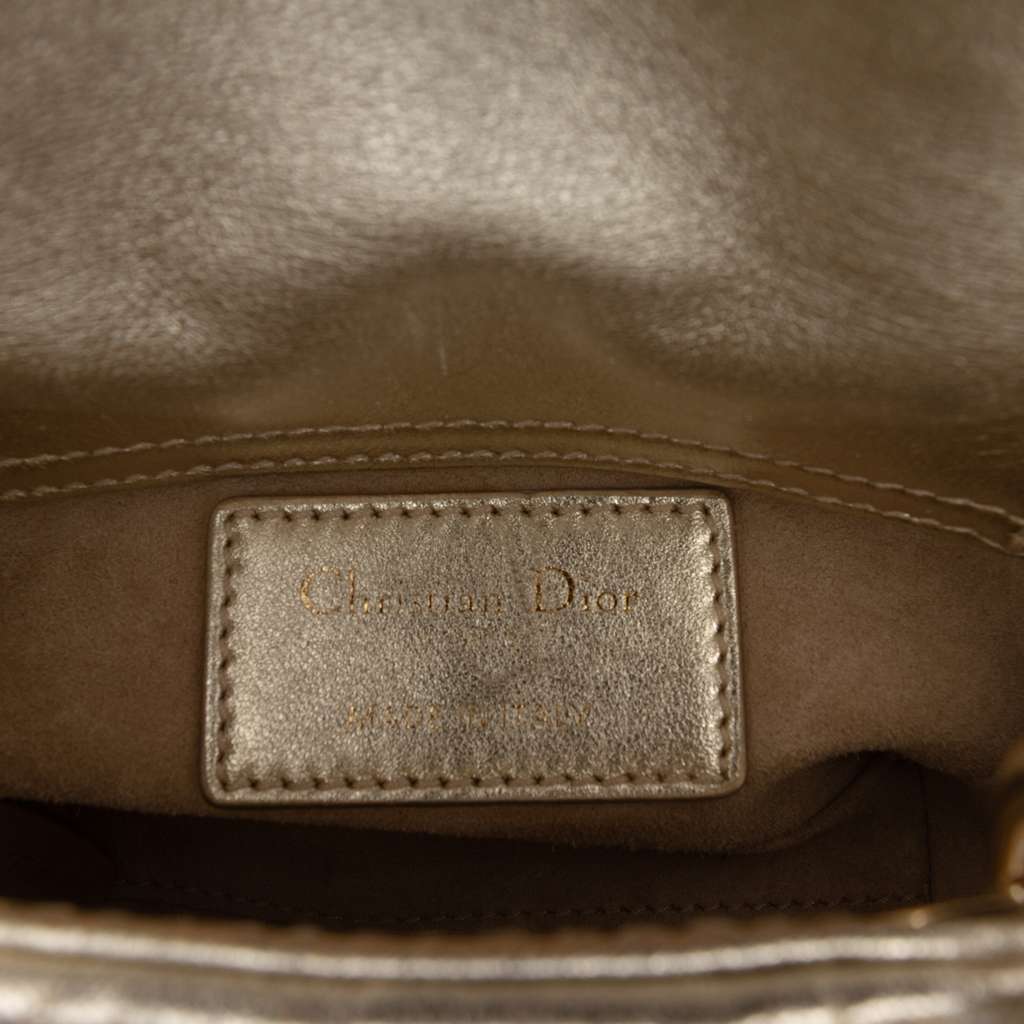 Dior Micro Metallic Calfskin Cannage Beaded Lady Dior Gold Leather Fair condition - Box View