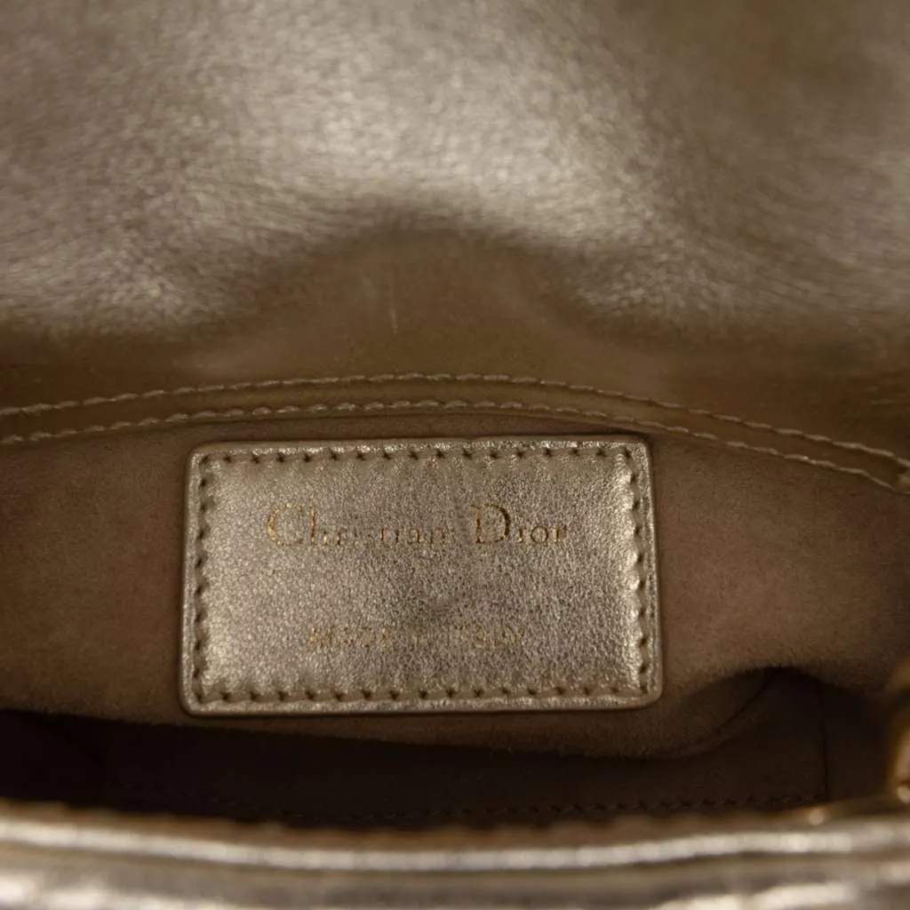 Dior Micro Metallic Calfskin Cannage Beaded Lady Dior Gold Leather Good - Box View