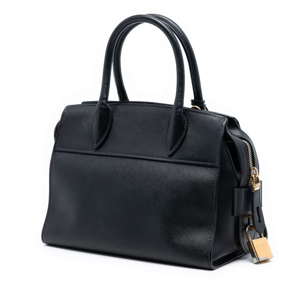 Prada Small Saffiano and City Calf Esplanade Satchel Black Leather Good condition - Back View
