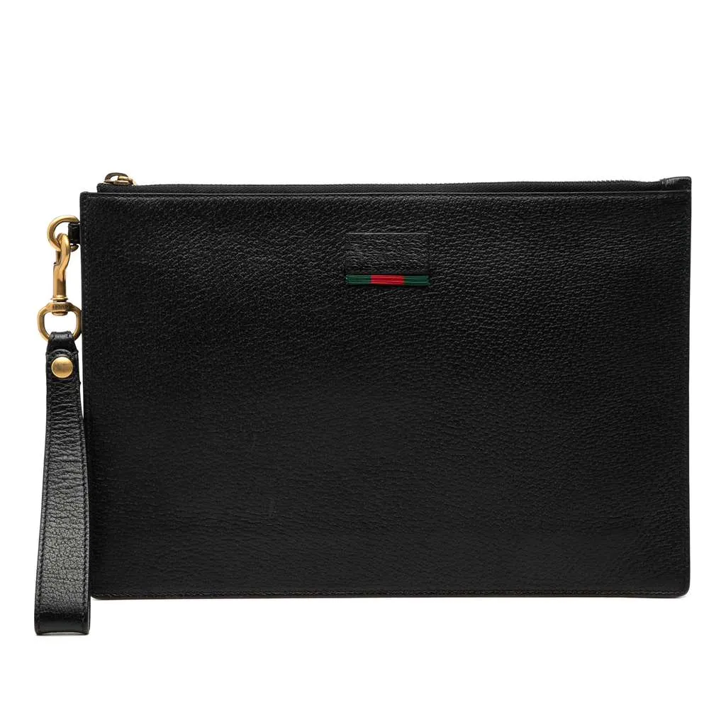 Gucci Leather Web Agora Clutch Black Leather Very good - Front View