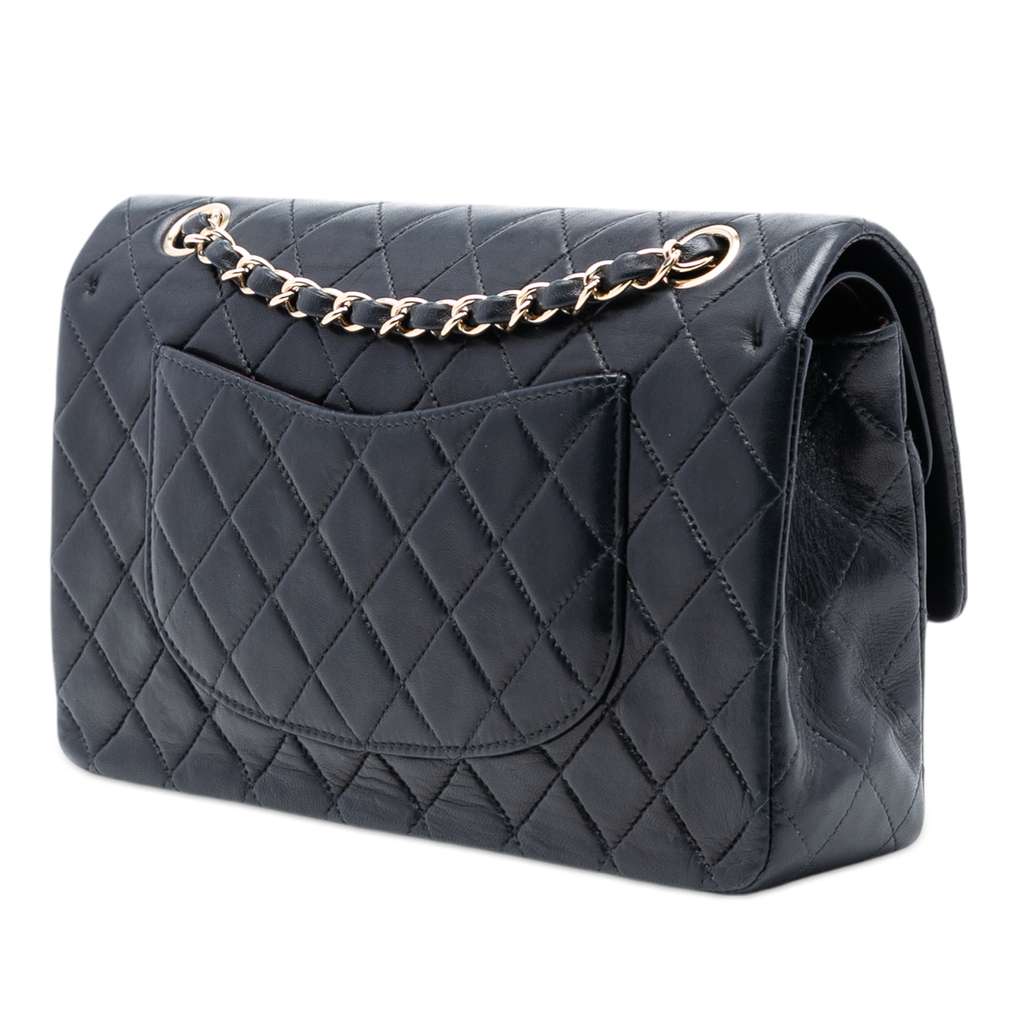 Chanel Medium Classic Lambskin Double Flap Black Leather Good condition - Back View