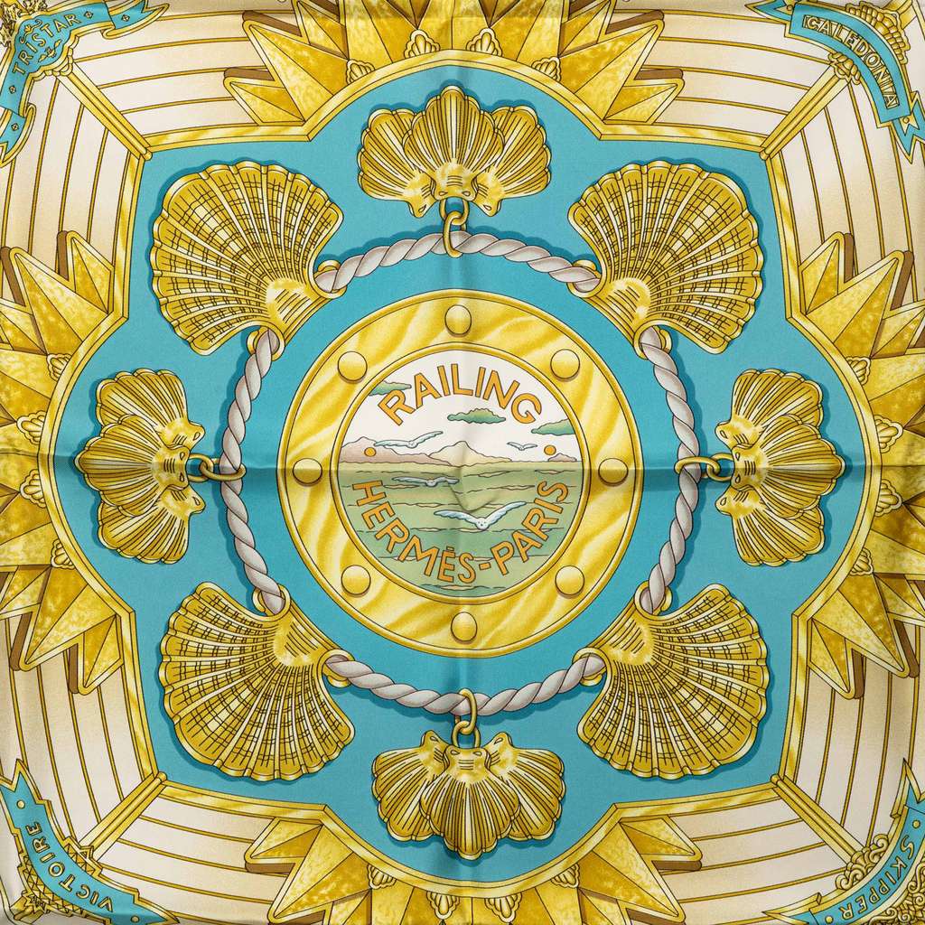 Hermès Railing Silk Scarf Blue Silk Good condition - Back View