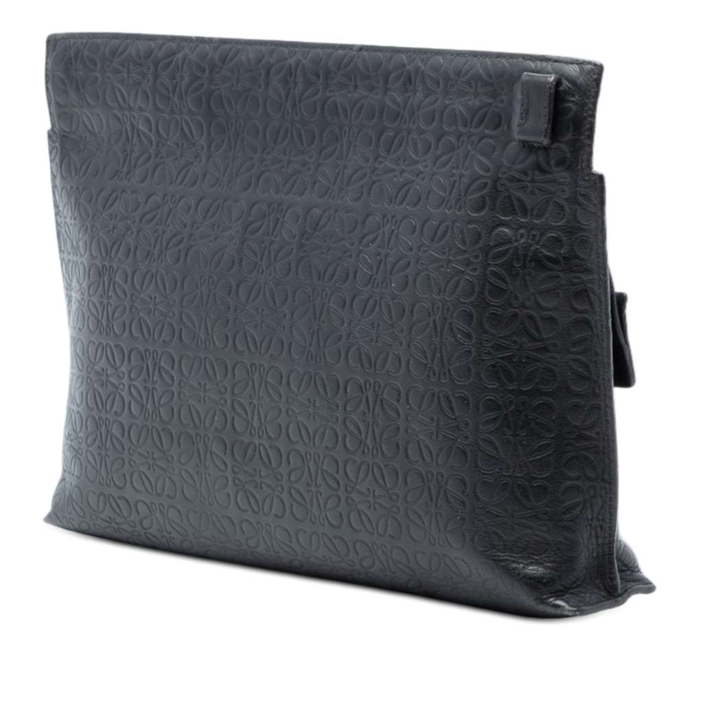 Loewe Embossed Anagram Leather Repeat T Clutch Black Leather Good condition - Back View