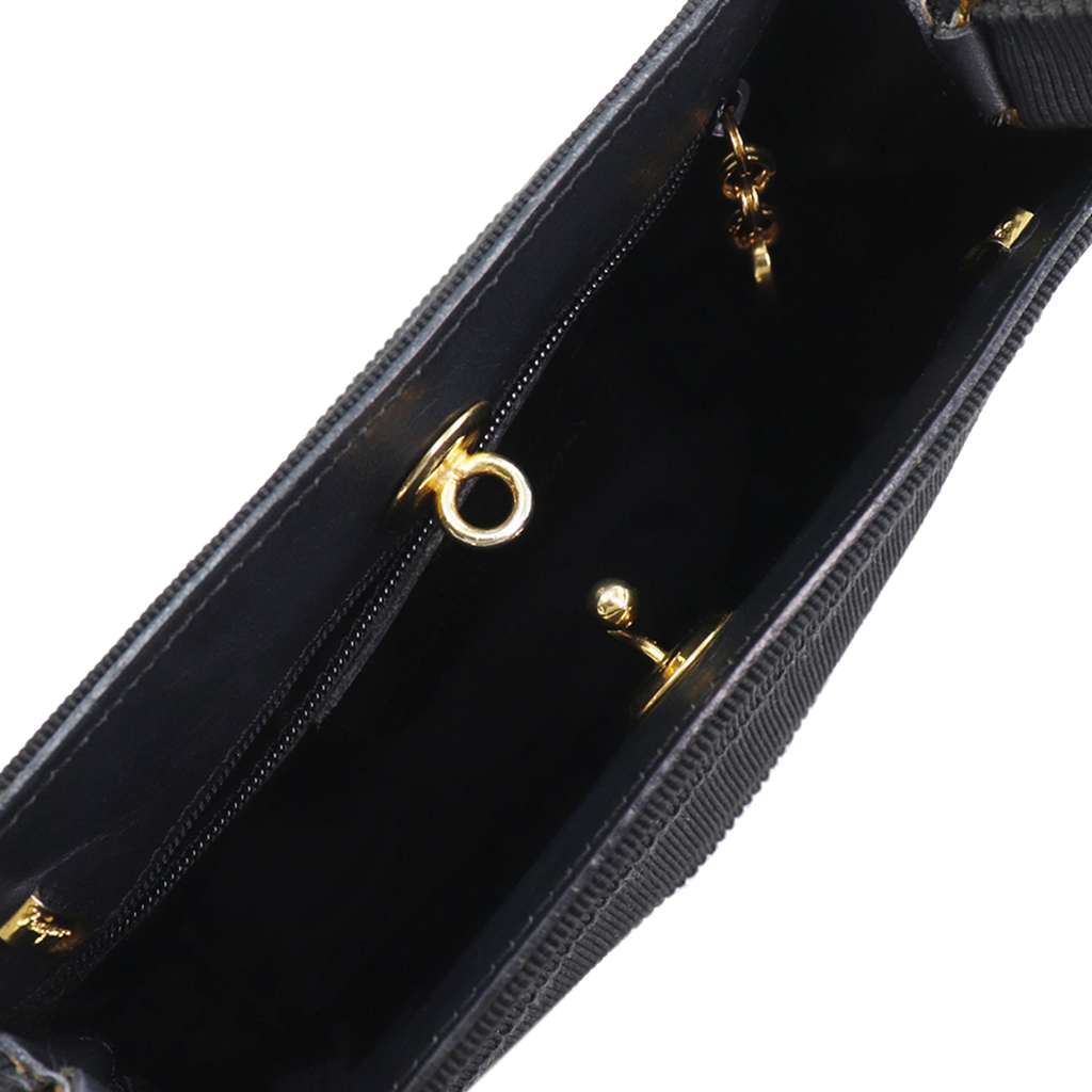 Salvatore Ferragamo Nylon Tiered Grosgrain Vara Satchel Black Good condition - Model View