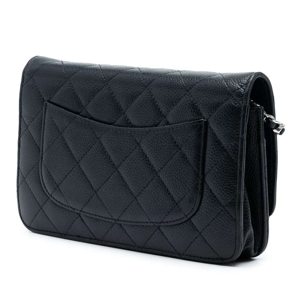 Chanel CC Quilted Caviar Wallet on Chain Black Leather Good - Back View