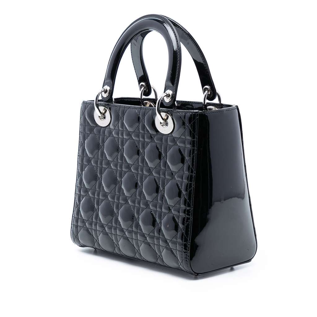 Dior Medium Patent Cannage Lady Dior Black Leather Good condition - Back View