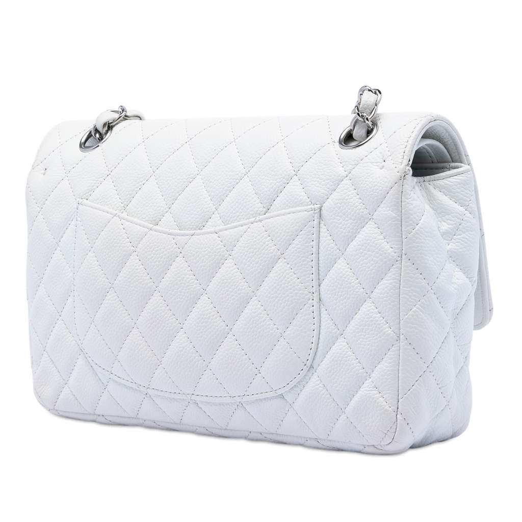 Chanel Medium Classic Caviar Double Flap White Leather Good condition - Back View