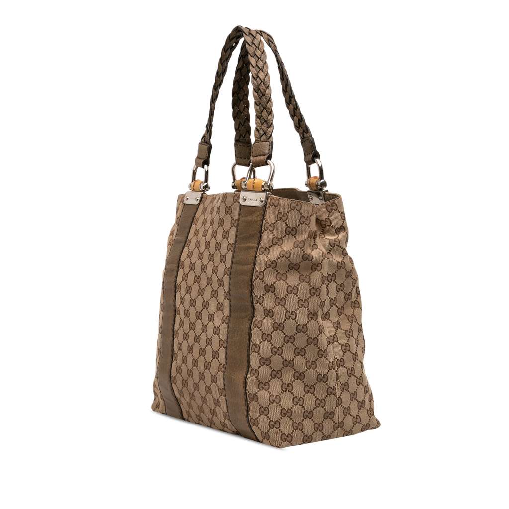 Gucci Large GG Canvas Bamboo Libeccio Tote Brown Canvas Good condition - Back View
