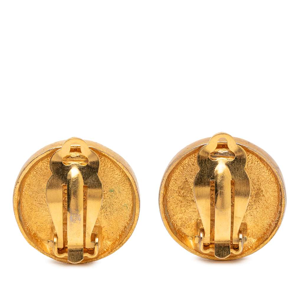 Chanel Gold Plated CC Round Clip On Earrings Gold Metal Good condition - Back View