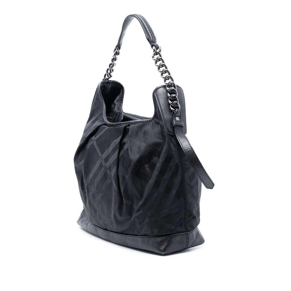 Burberry Tonal Check Nylon Shoulder Bag Black Good condition - Back View