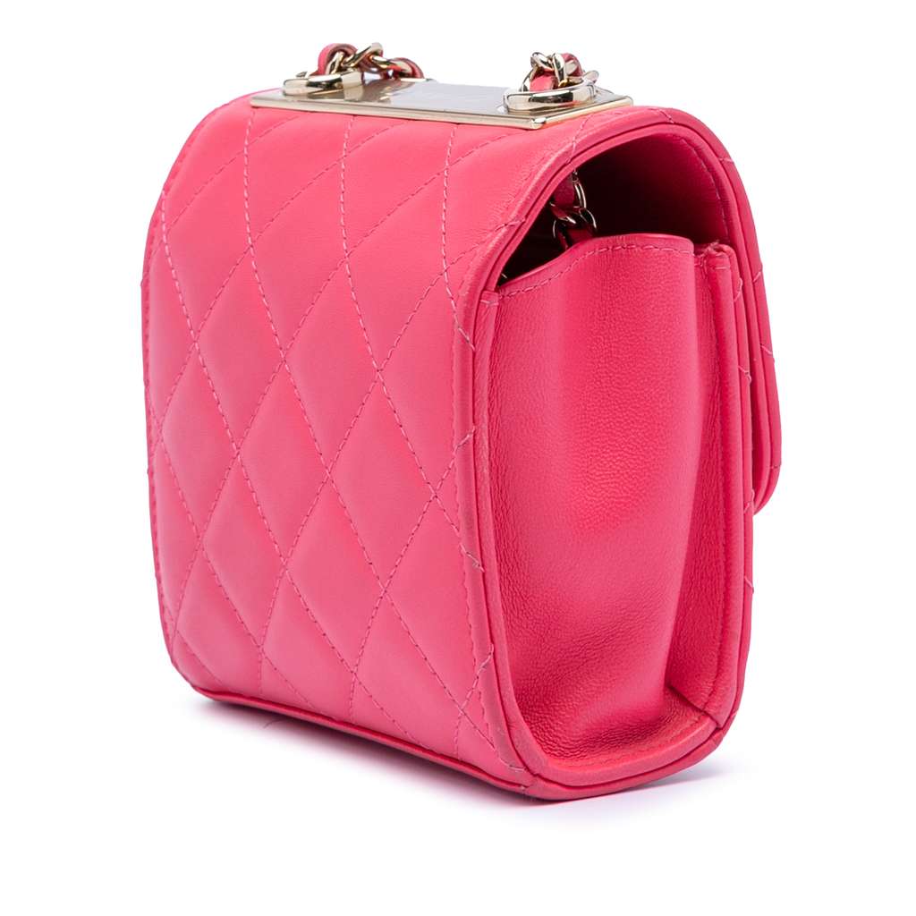 Chanel Mini Quilted Lambskin Trendy CC Clutch With Chain Pink Leather Good condition - Back View