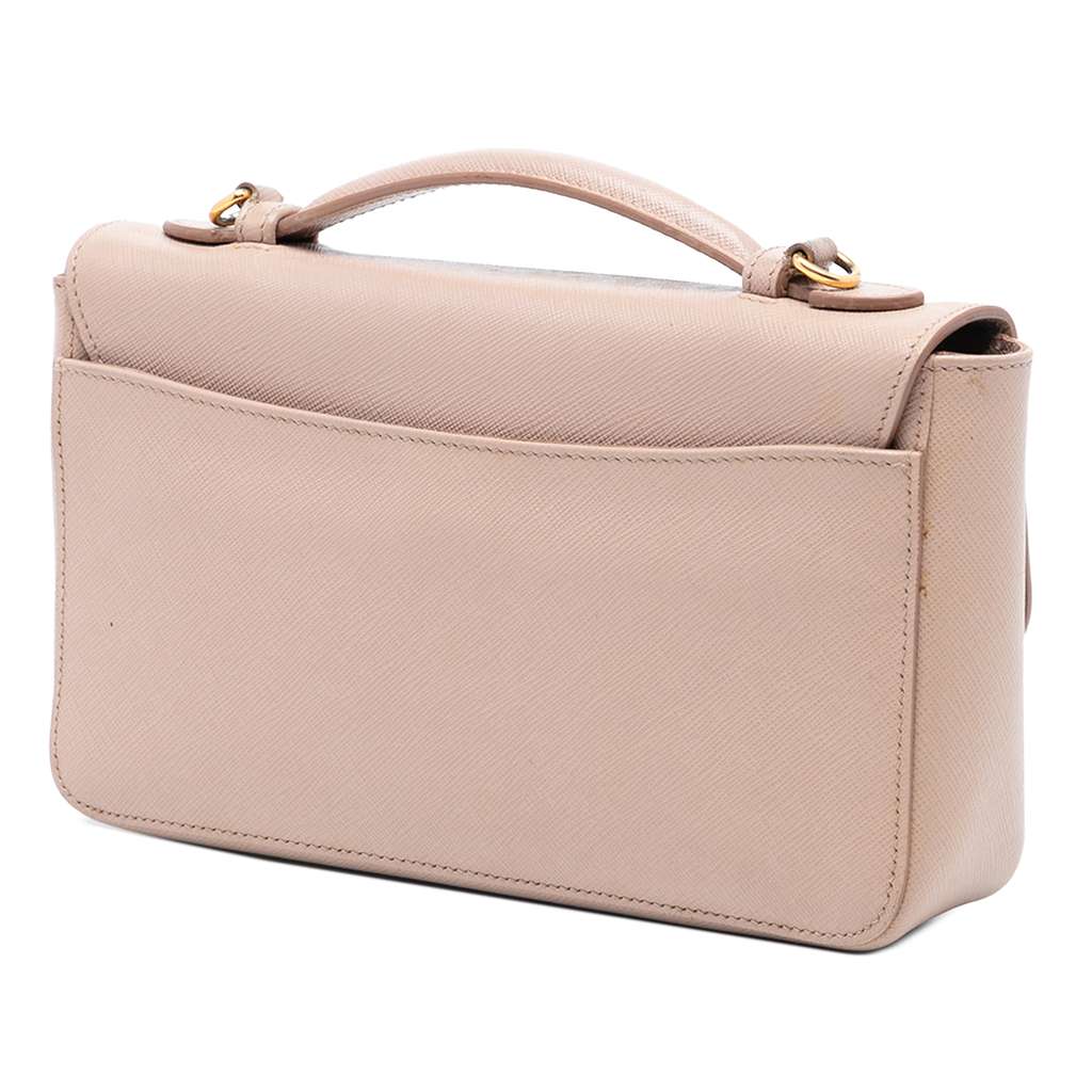 Prada Saffiano Sound Lock Satchel Brown Leather Good condition - Back View