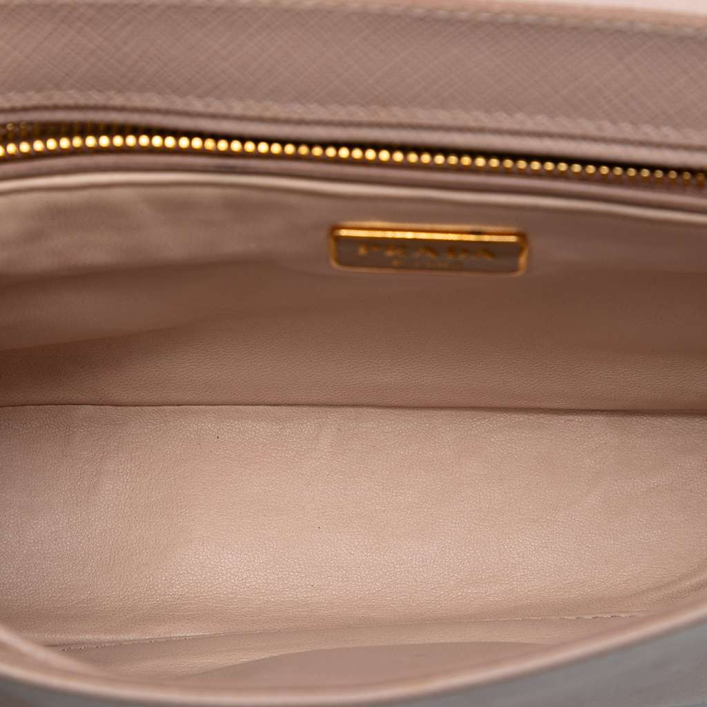 Prada Saffiano Sound Lock Satchel Brown Leather Good condition - Model View