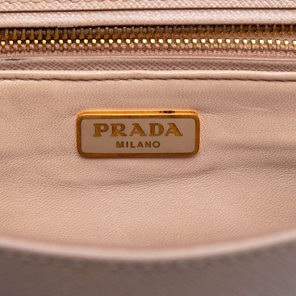Prada Saffiano Sound Lock Satchel Brown Leather Good condition - Box View