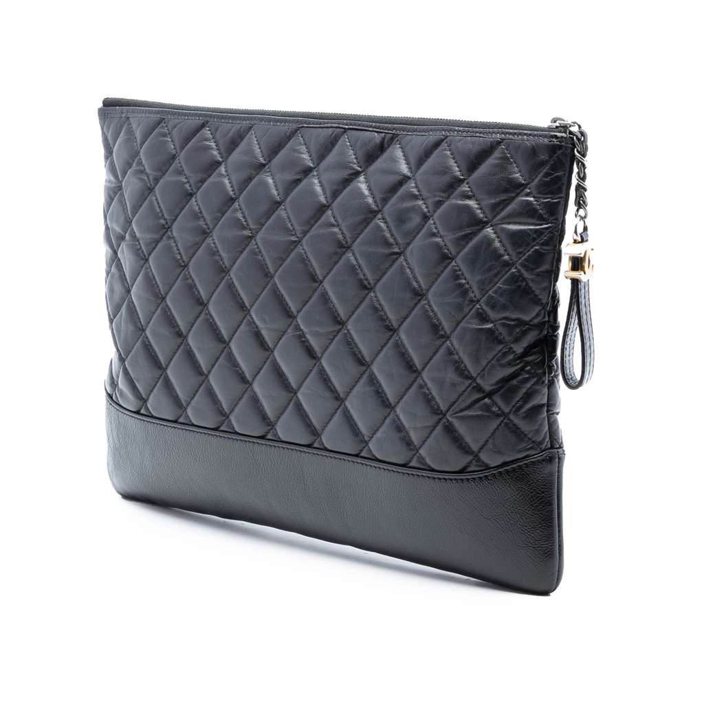 Chanel Large Aged Calfskin Gabrielle O Case Clutch Black Leather Good condition - Back View