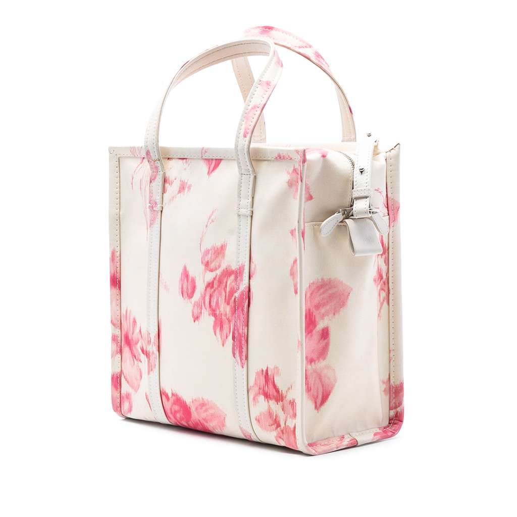Balenciaga S Floral Printed Silk Bazar Shopper Tote White Silk Good condition - Back View