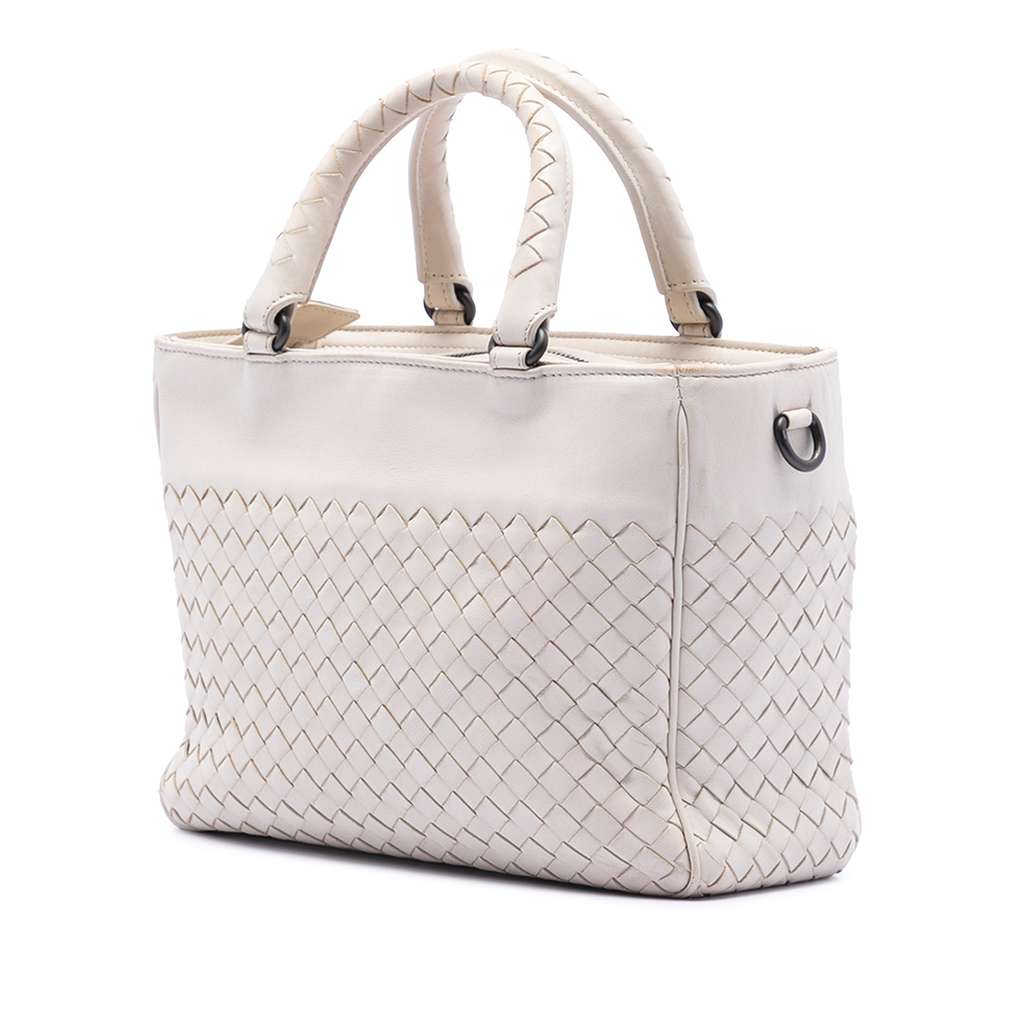 Bottega Veneta Nappa Intrecciato Satchel White Leather Good condition - Back View