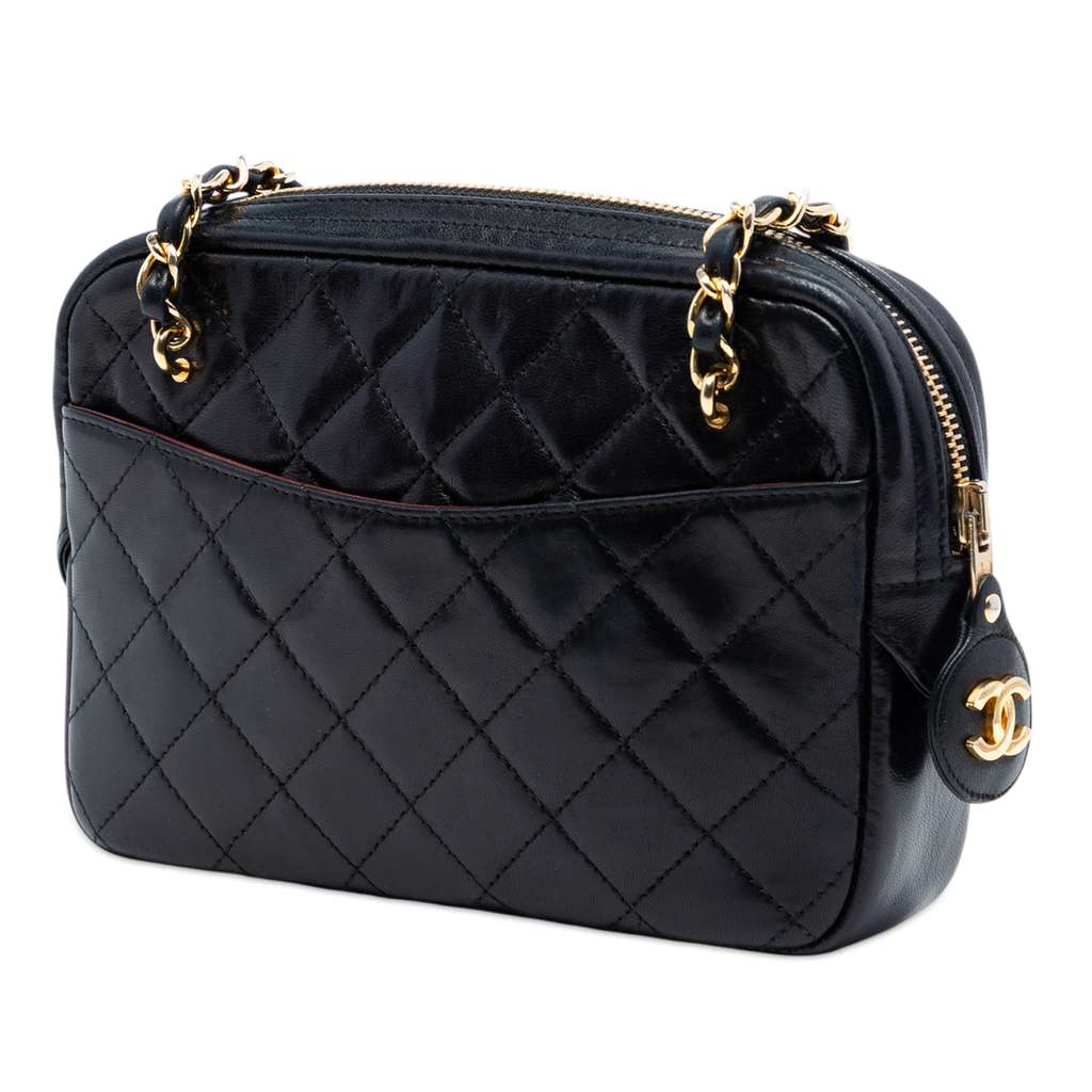 Chanel Mini CC Quilted Lambskin Pocket Chain Camera Bag Black Leather Good condition - Back View