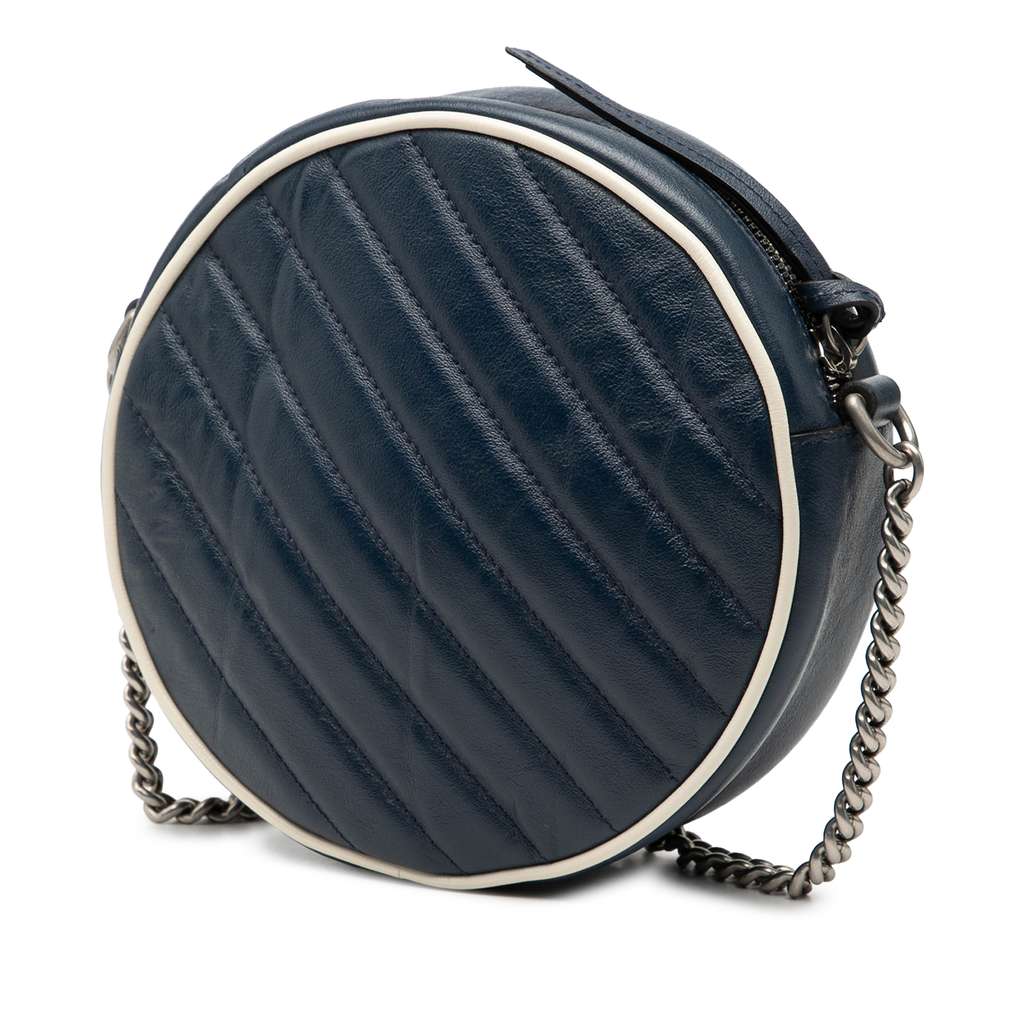 Gucci Mini GG Marmont Matelasse Leather Torchon Round Crossbody Blue Leather Good condition - Back View