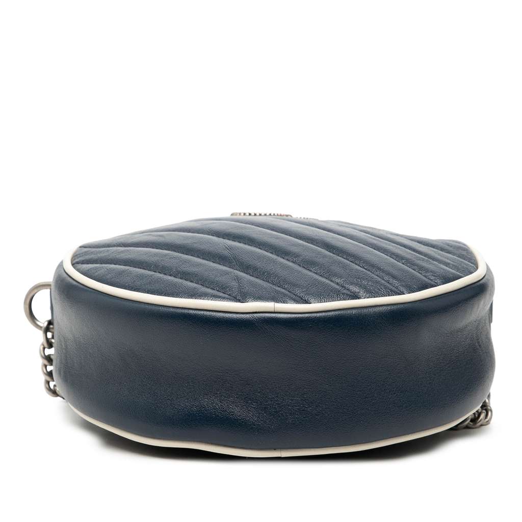 Gucci Mini GG Marmont Matelasse Leather Torchon Round Crossbody Blue Leather Good condition - Inside View
