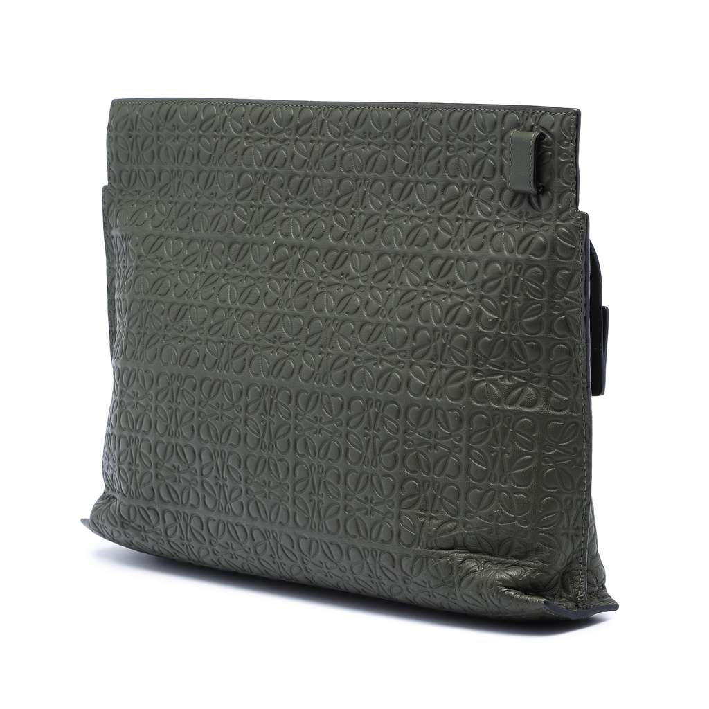 Loewe Embossed Leather Anagram Repeat T Clutch Green Leather Good condition - Back View