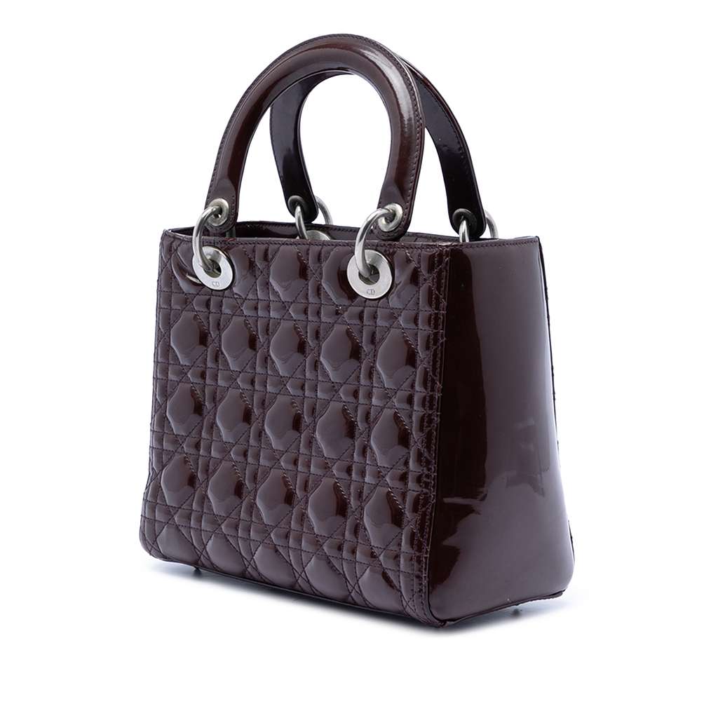 Dior Medium Patent Cannage Lady Dior Purple Leather Good condition - Back View