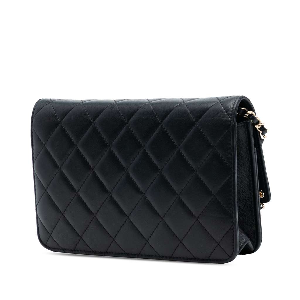 Chanel Quilted Lambskin CC Charm Wallet on Chain Black Leather Good condition - Back View