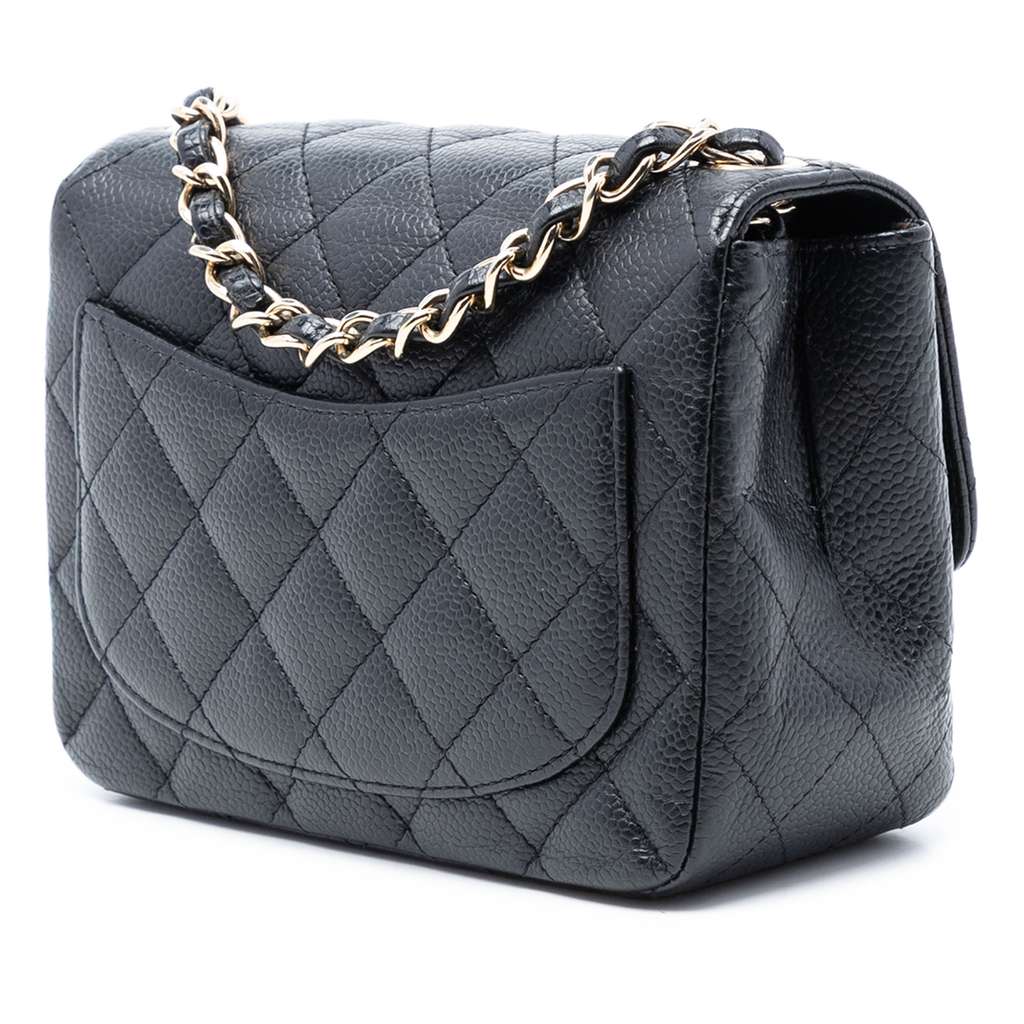 Chanel Mini Square Classic Caviar Single Flap Black Leather Good condition - Back View