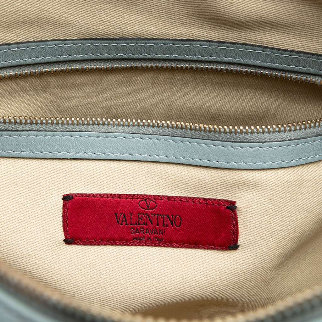 Valentino Large Leather Rockstud Clutch Blue Leather Good condition - Box View