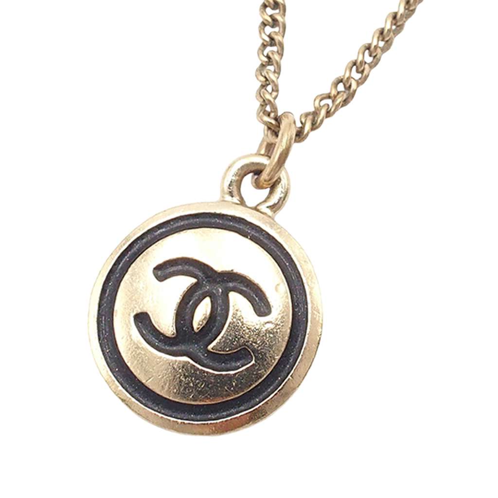 Chanel CC Gold Plated Pendant Necklace Gold Metal Good condition - Back View